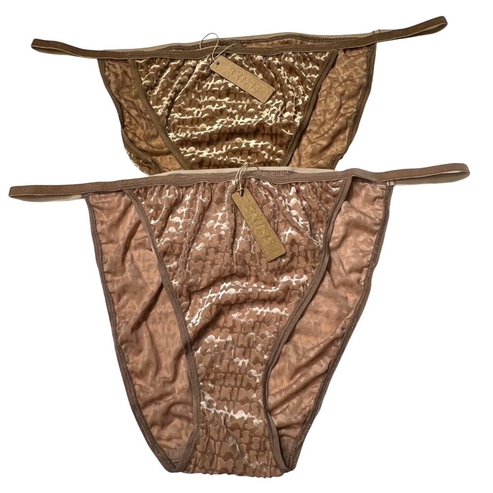 SKIMS‎ Burnout Velvet String Bikini Brief Chai + Sienna 3X